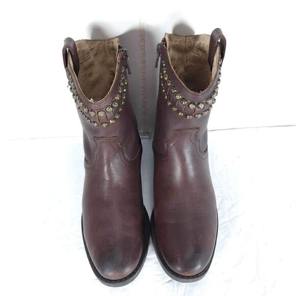 Frye Boys Big Kids Diana US 3,5 Brown Leather Studded Ankle Western Boots - Picture 3 of 14